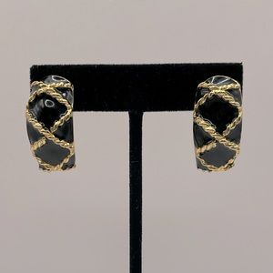 GJD Vintage Enamel and Gold Half Hoop Earrings